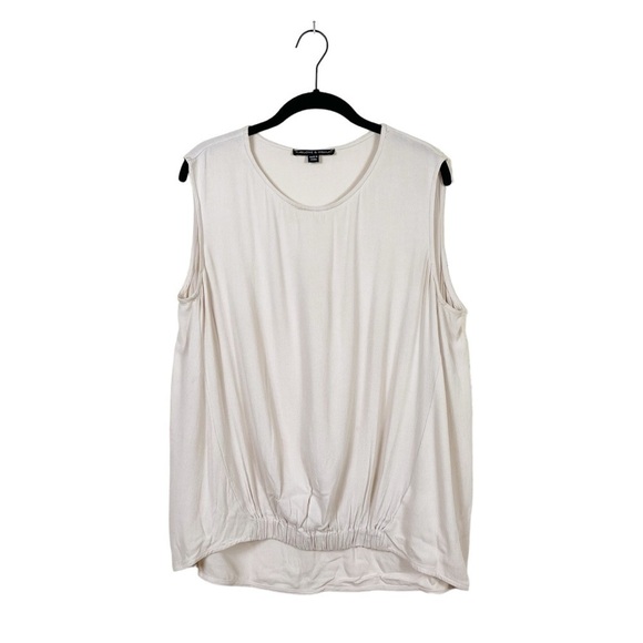 Harlowe & Graham Women's Cream Sleeveless Elastic Front Hi-Low Shell Top Size M - Picture 2 of 6